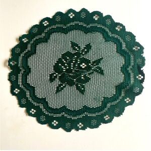 VTG 1980s 1990s NWOT Kelly Green Rose Embroidered Country Doily 12 Inch OS